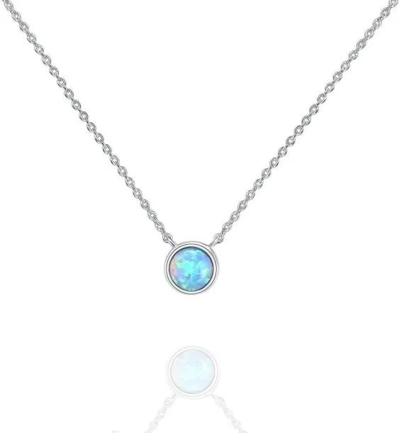 Pofufusm Gold Plated Opal Pendant Necklaces for Women | Created Opal Cubic Zirconia Dainty Necklace…