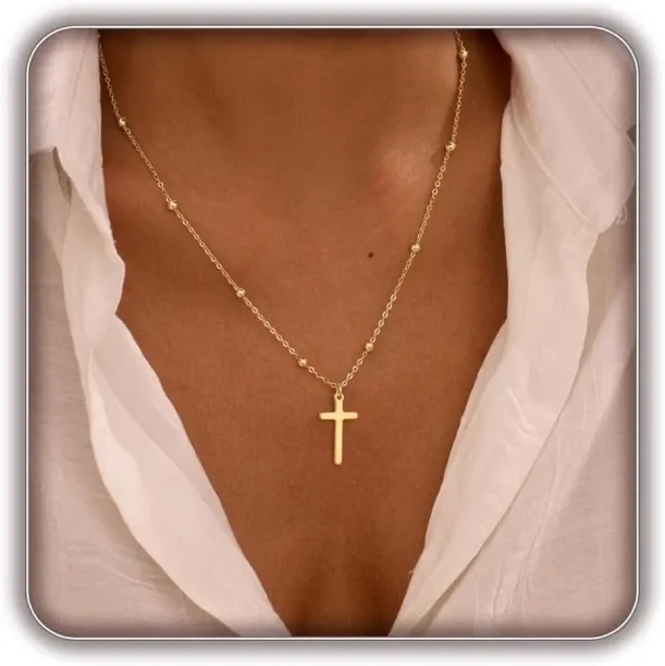 Pofufusm Cross Necklace for Women, Dainty Gold Plated Cross Pendant Simple Long Necklaces for Women…