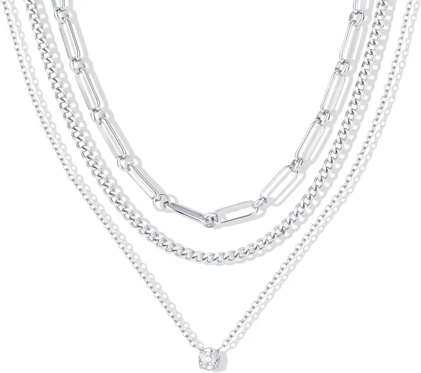 Jingchao Waterproof Layered Necklaces for Women - Gold Plated Multi Layered Chain and Pendant with …