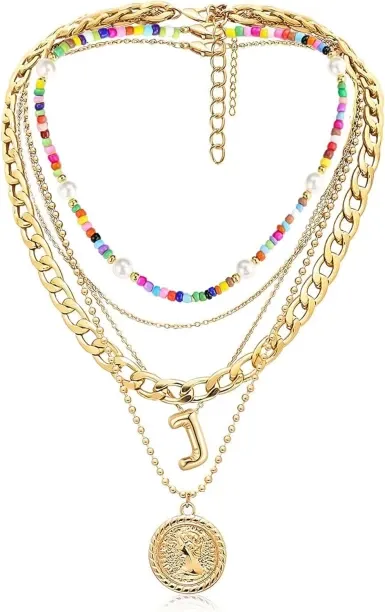 Pofufusm Layered Necklaces for Women Trendy Balloon Initial Pendant Necklace Dainty Chunky Chain Be…