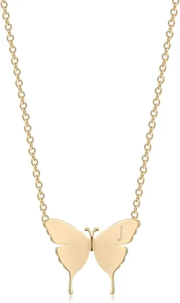 Pofufusm Gold Dainty Initial Necklace Gold Plated Butterfly Pendant Name Necklaces Delicate Everyda…