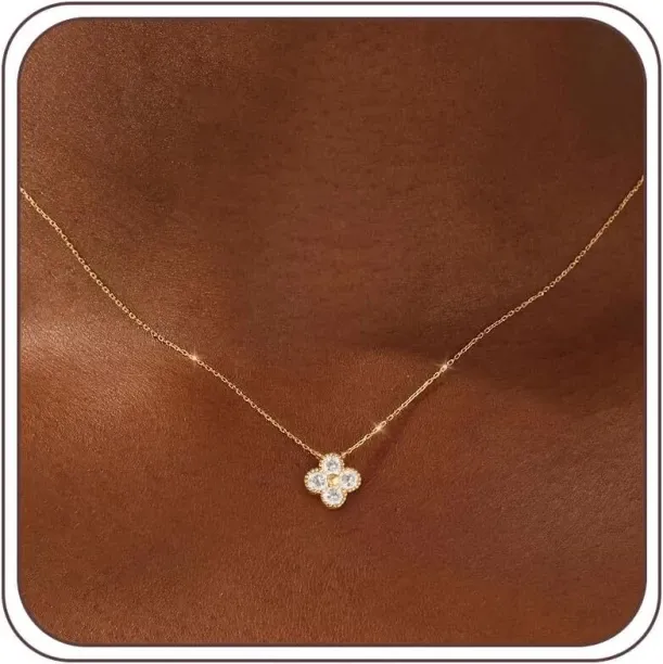 Pofufusm Birthstone Necklace for Women Non Tarnish Gold Plated Four Leaf Clover Necklace Dainty Gol…