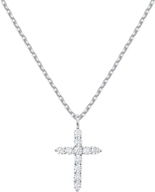 OMGift 14K Gold Plated Cubic Zirconia Cross Necklace for Women | Cross Faith Pendant Necklaces Bras…