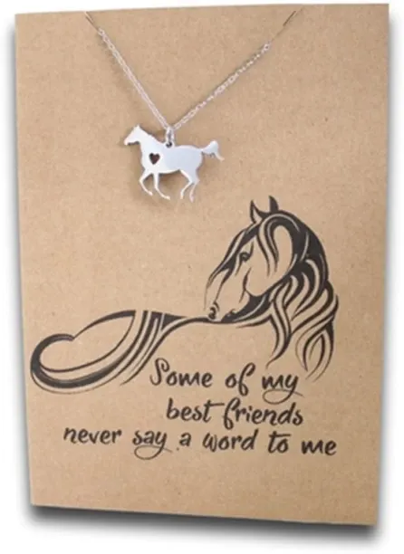 Embellished Jewellers Pendant On Message Card Horse Friends Stainless Steel Necklace