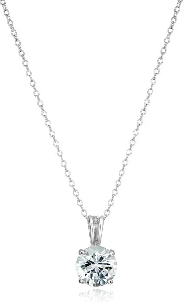 Jingchao Sterling Silver Round Cut Birthstone Pendant Necklace 18\" Metal Necklace