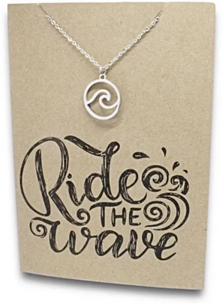 Embellished Jewellers Pendant On Message Card Wave New Stainless Steel Necklace