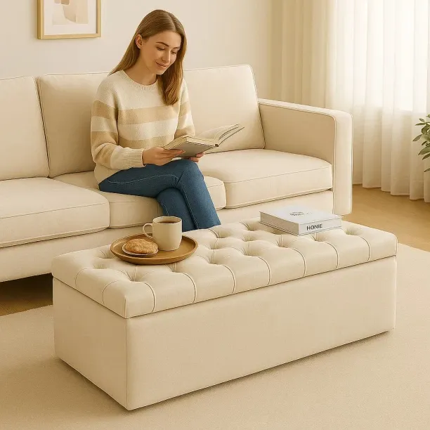 HOMEVALUE Vanetta Beige Velvet (200cm) Super King Size Ottoman Storage Box Engineered Wood Standard…