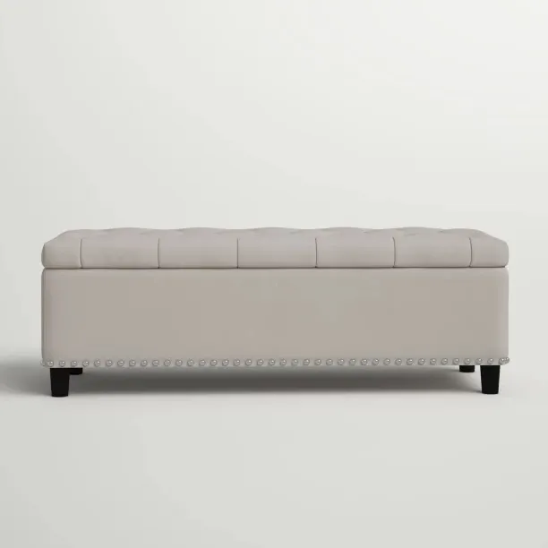 HOMEVALUE Juliet Beige Linen (137cm) Double size Upholstered Ottoman Engineered Wood Standard Ottom…
