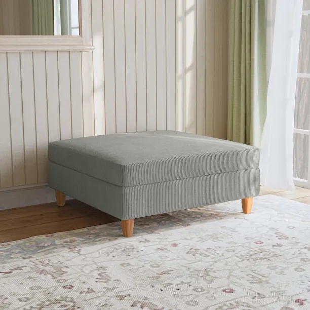 Eco-Nest Essentials Zohan Light Grey Upholstered Square Corduroy Ottoman Fabric Cube Ottoman