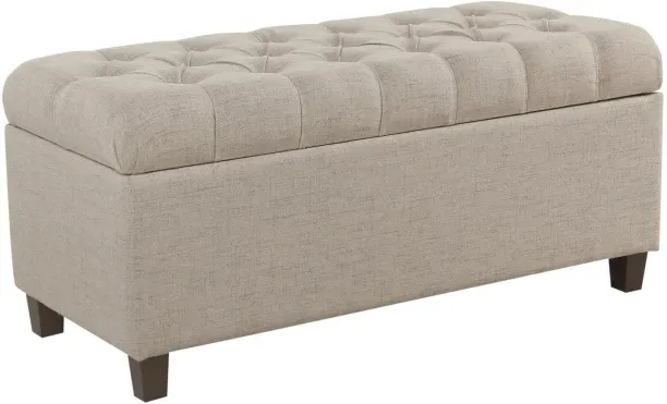 HOMEVALUE Alisson Beige Linen Upholstered Storage Ottoman Queen Size (152 cm) Fabric Standard Ottom…