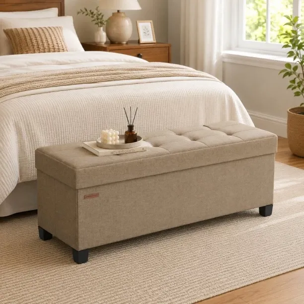 Songmics Storage Ottoman Bedroom Bench Engineered Wood Standard Ottoman