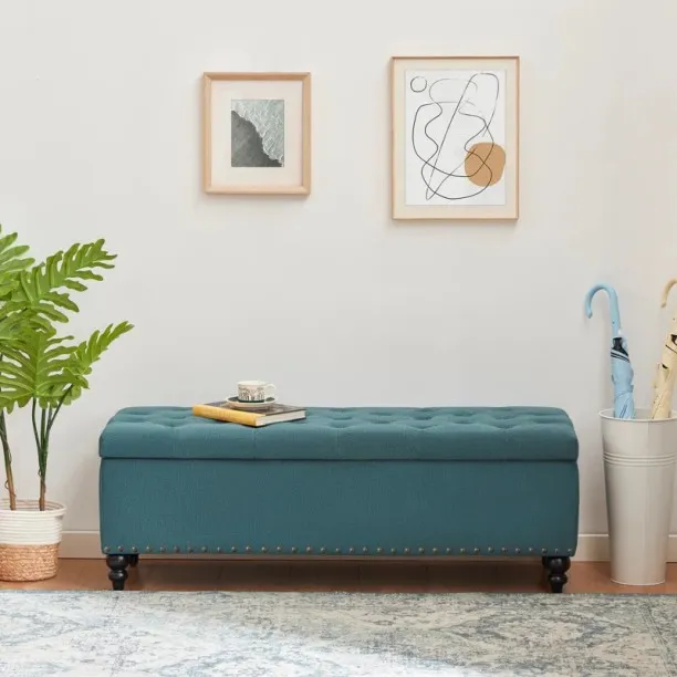 HOMEVALUE Elliot Wide Tufted Rectangle Storage Ottoman (152cm) Queen Size Dark Teal Polyester Engin…
