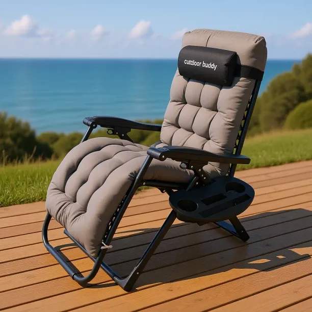 Outdoor Buddy Solara Lounger (Black) with Cushion - 150kg user Capacity Synthetic Fiber Folding Cha…
