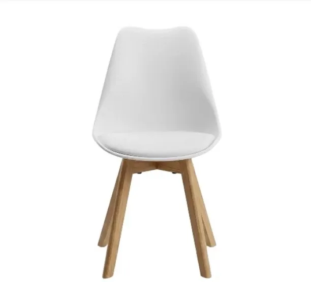 Premium Modern White Dining Chair – Scandinavian Style Plastic Chair with Wooden Legs for Dining Ro…