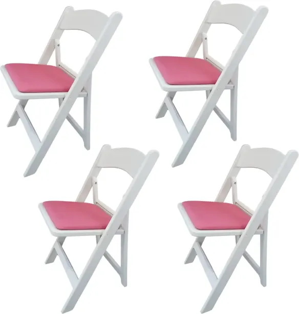 Vende Marketplace 4 x White Wimbledon Chairs with Pink Vinyl Cushion - Plastic Folding Chair
