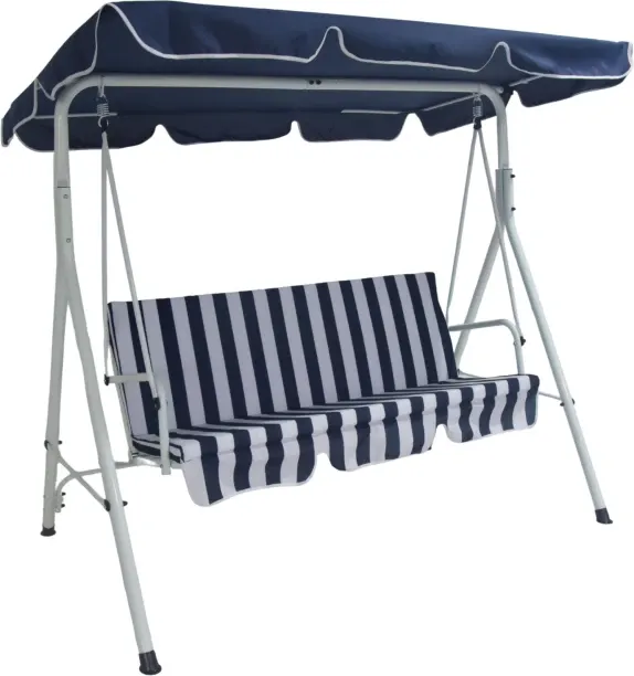 Outdoor Buddy Sunset Glider 3-Seater Garden Swing (Blue & White) Steel Large Swing
