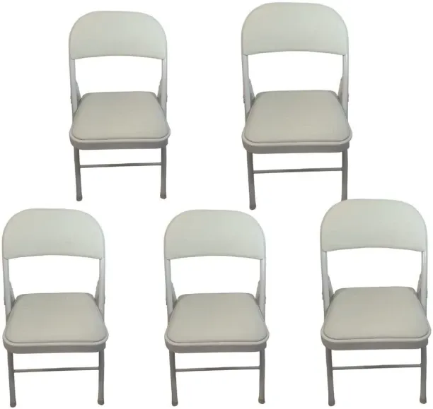 SMTE Foldable Outdoor Chairs - 5 Pack - White Metal Folding Chair