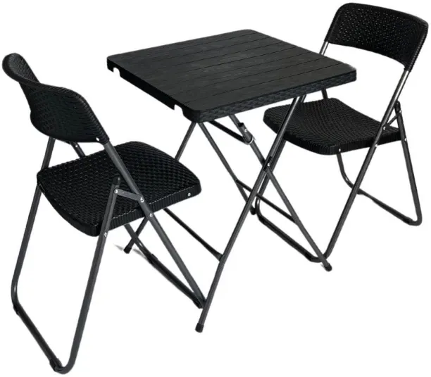 Outdoor Buddy Compact Folding Bistro Set – 3-Piece Rattan-Style Patio Table & Chairs – Indoor & Out…