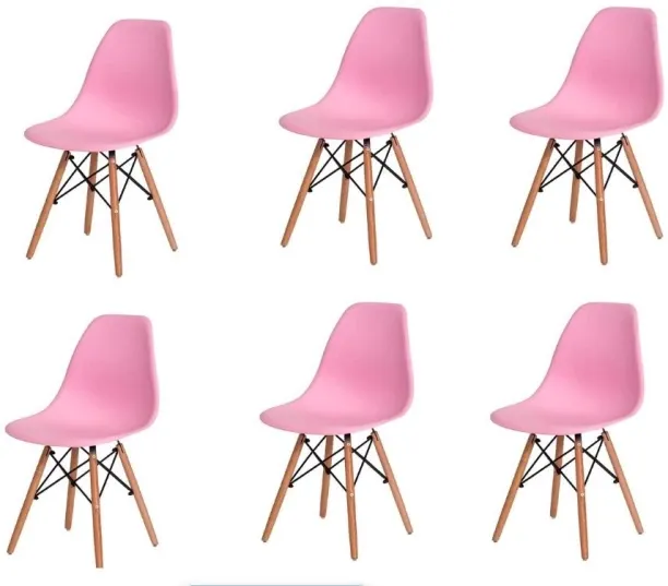INFINITY HOMEWARE Dining Chair (Set of 6, Finish Colour PINK Wooden Leg Chairs Fabric Cafeteria Cha…