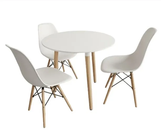 Premium Modern Round Dining Table Set with 3 Scandinavian Chairs – Contemporary Kitchen & Dining Ro…