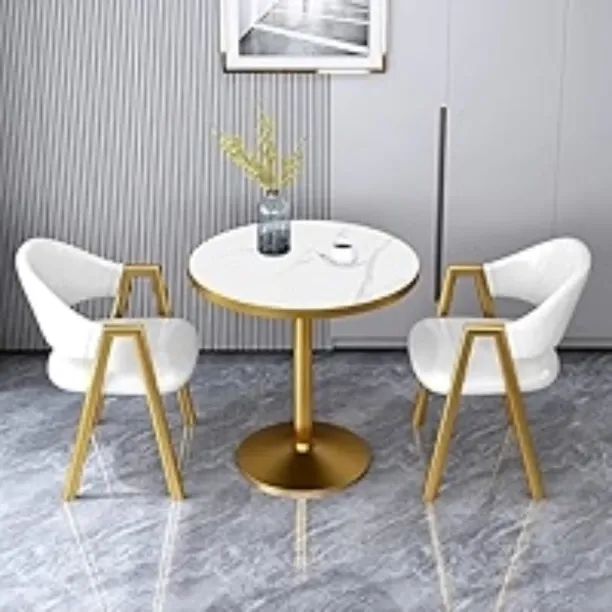 Generic FU9001 Marble Table With Two Dinning Chair Set 80x80x75cm Metal Table & Chair Set