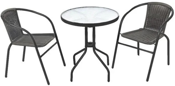 Charms 3-Piece Thunder Bistro Set: 2-Seater Outdoor Patio Furniture Metal Table & Chair Set