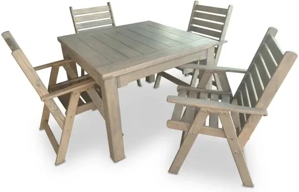 Generic Aged Pine Patio Dining Set 4-Seater 1100mm | x1 Table + x4 Highback Chairs (Cushions Exclud…