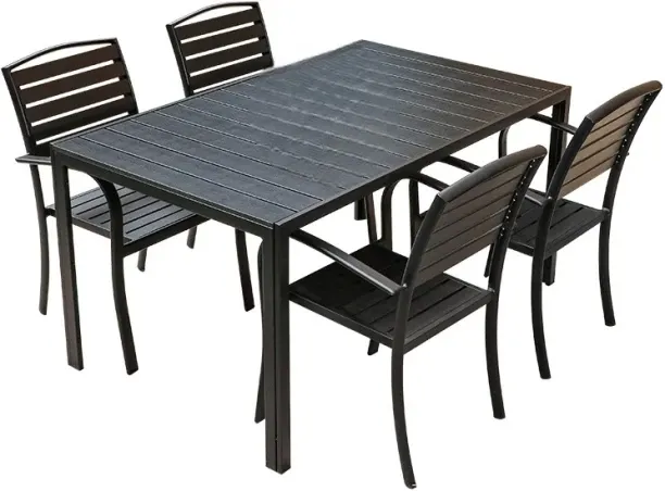 Patio Furniture Outdoor Furniture Set 5 Piece Outdoor Dining Set - Black Natural Fiber Table & Chai…