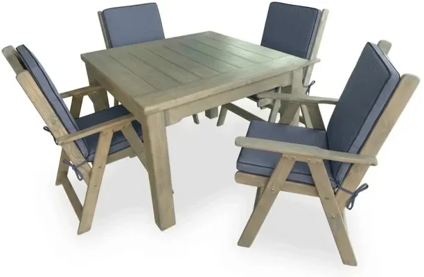 Generic Aged Pine Patio Dining Set 4-Seater 1100mm | x1 Table + x4 Highback Chairs + Charcoal Seat …