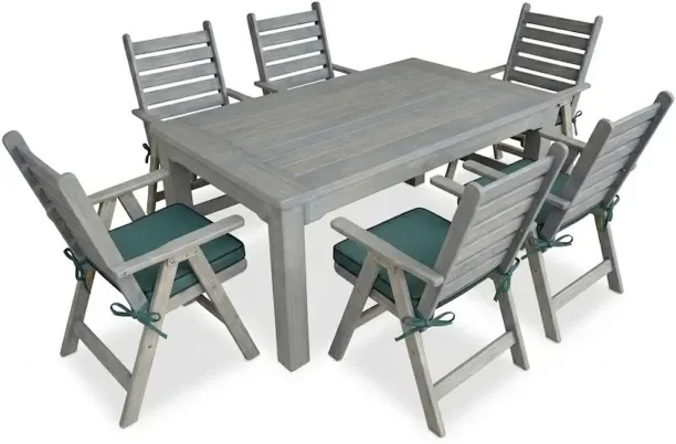 Generic Aged Pine Patio Dining Set 6-Seater 1600mm | x1 Table + x6 Highback Chairs + Green Seat Cus…