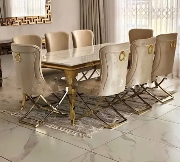 LUXURY Modern Dining Table Set Metal Table & Chair Set
