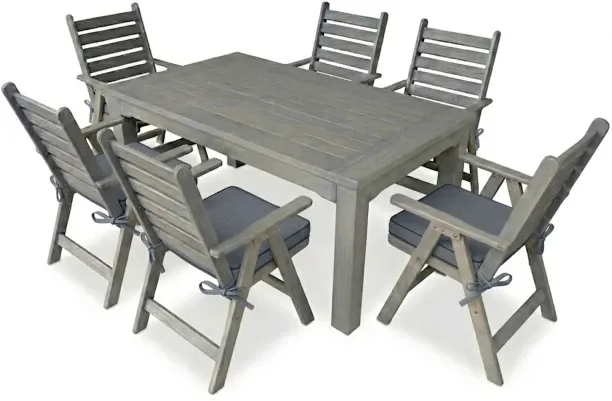 Generic Aged Pine Patio Dining Set 6-Seater 1600mm | x1 Table + x6 Highback Chairs + Charcoal Seat …