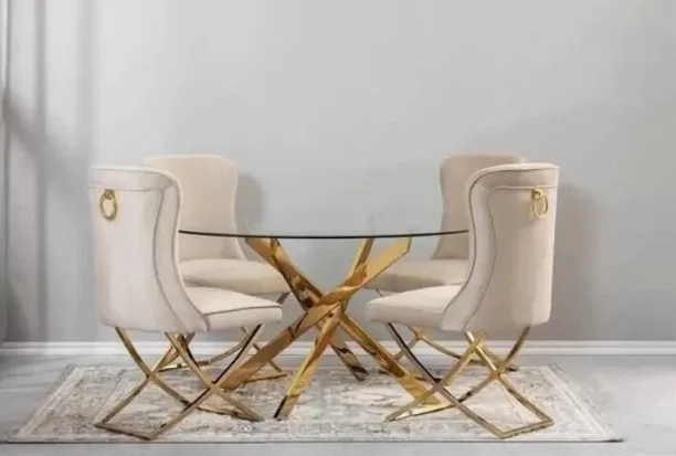 i FURNITUER Dining Table Glass top Glass Table & Chair Set