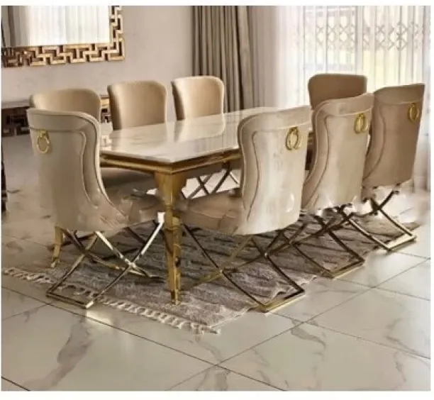Furniture House Luxury Dining Set 1 Table with 8 Chairs Metal Table & Chair Set