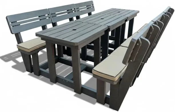 Generic Recycled Plastic Picnic Table 6-Seater XXL Plus Backs (Beige Cushions) Plastic Outdoor Bar …