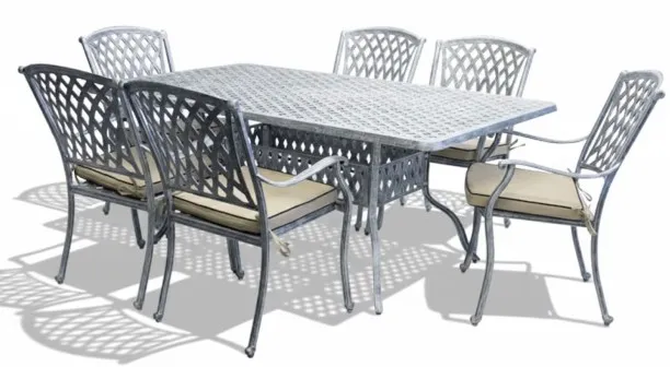 Generic Aluminium Dining Set 6-Seater (Silver, Beige Cushions) Plastic Outdoor Bar Set
