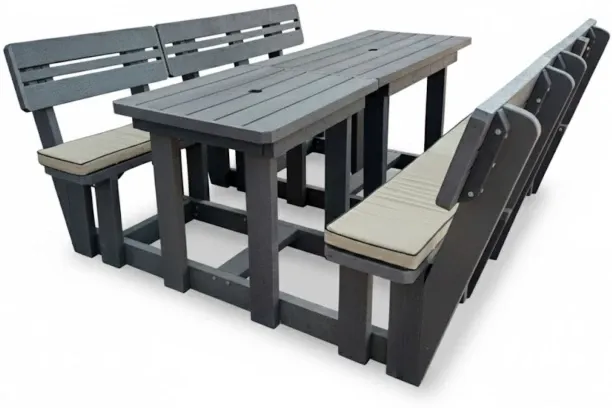 Generic Recycled Plastic Picnic Table 6-Seater XL Plus Backs (Beige Cushions) Plastic Outdoor Bar S…