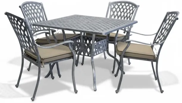 Generic Aluminium Dining Set 4-Seater 1000mm Square (Silver, Beige Cushions) Plastic Outdoor Bar Set