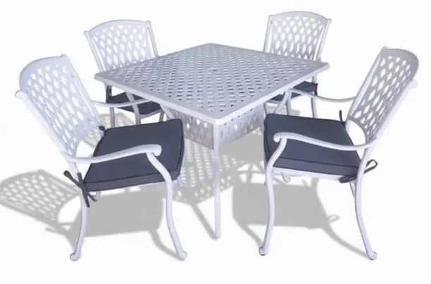 Generic Tuscan Aluminium Dining Set 4-Seater (White, Charcoal Cushions) Plastic Outdoor Bar Set