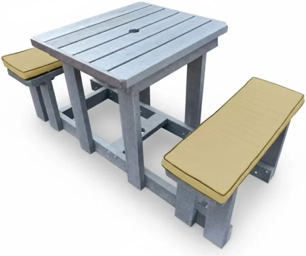 Generic Recycled Plastic Picnic Table 2-Seater (Beige Cushions) Solid Wood Outdoor Bar Set