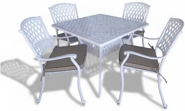 Generic Tuscan Aluminium Dining Set 4-Seater (White, Beige Cushions) Plastic Outdoor Bar Set