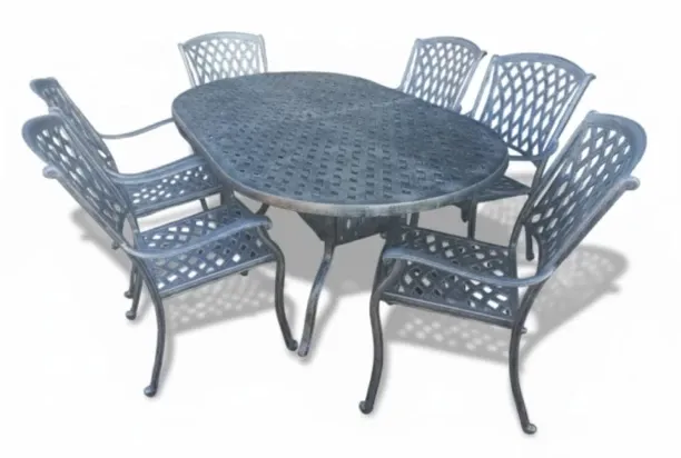 Generic Aluminium Dining Set 6-Seater Oval (Silver) Plastic Outdoor Bar Set