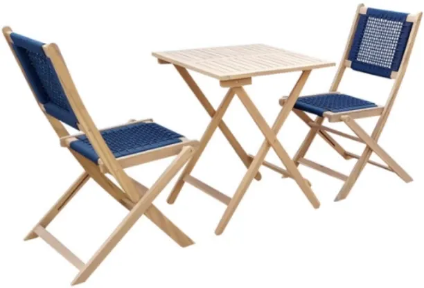 Charms Papua 3-Piece Wooden Bistro Set 2-Seater with Rope Chairs Solid Wood Table & Chair Set