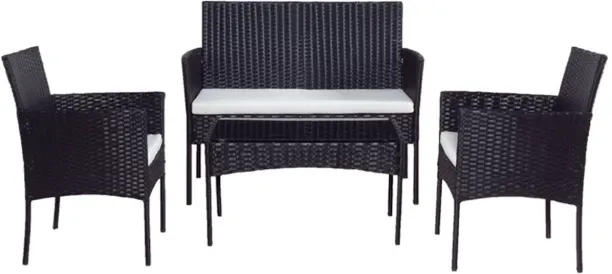 Golden Star Africa 4 Pieces Wicker Patio Furniture Sets Arm Chairs Coffee Table Loveseat Sofa PE Wi…