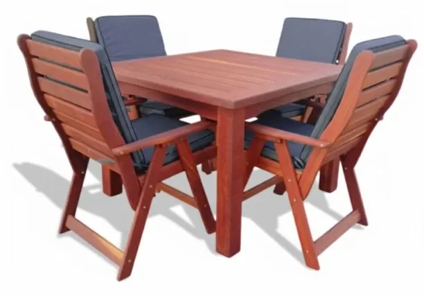 Generic Zambezi Teak Patio Dining Set 4-Seater 1100mm | x1 Table + x4 Highback Chairs (Charcoal Cus…
