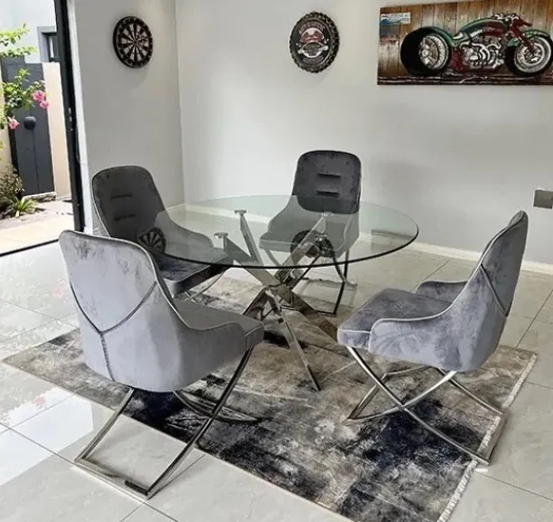i furnituer Dining Table Glass top And Charis Glass Table & Chair Set