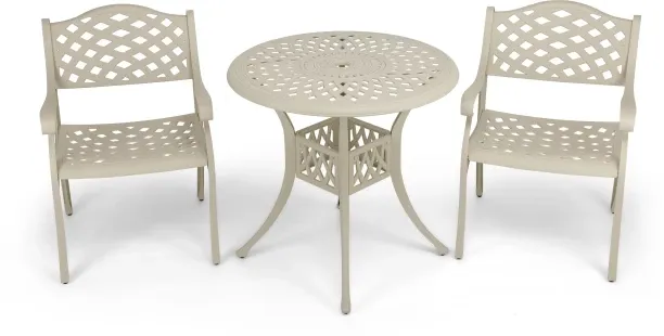 AFRI101 Lattice 78cm Sand Round Metal Table & Chair Set