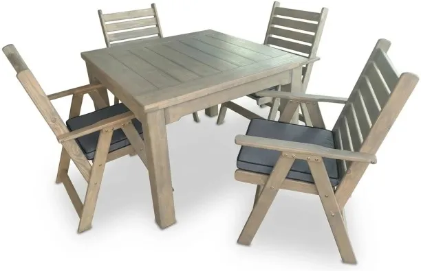 Generic Aged Pine Patio Dining Set 4-Seater 1100mm | x1 Table + x4 Highback Chairs + Charcoal Seat …