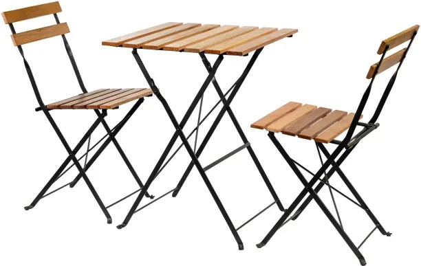 Outdoor Buddy Bali 3pc Bistro Set - Foldable Patio Set Solid Wood Table & Chair Set
