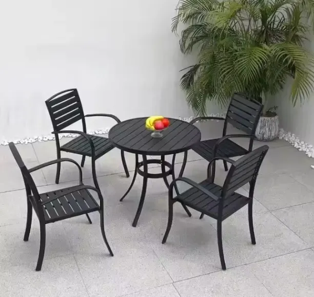 Patio Furniture Outdoor Furniture Set 5 Piece Outdoor Dining Set - Black Natural Fiber Table & Chai…